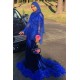 Royal Blue Sequined Mermaid Evening Gown Sweep Train