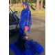 Royal Blue Sequined Mermaid Evening Gown Sweep Train