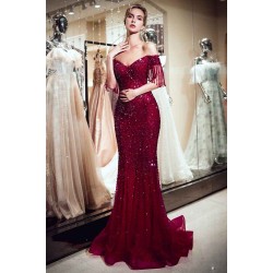 MELISSA Mermaid Off-the-shoulder V-neck Floor Length Sequins Evening Dresses