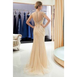 MARTHA Mermaid Floor Length Sleeveless Golden Beading Evening Gowns