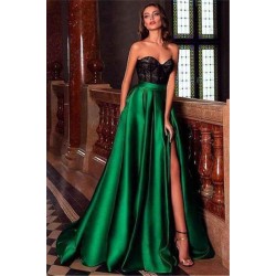 Sweetheart Sleeveless Satin Floor length Evening Gown Side Slit