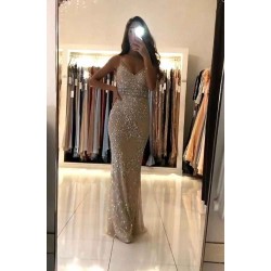 Spaghetti Strap Sparkle Sequin Column Long evening dress